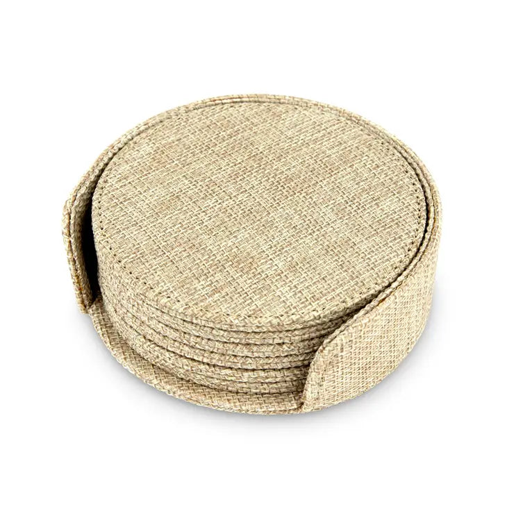Burlap Drink Coasters with Holder - Blank
