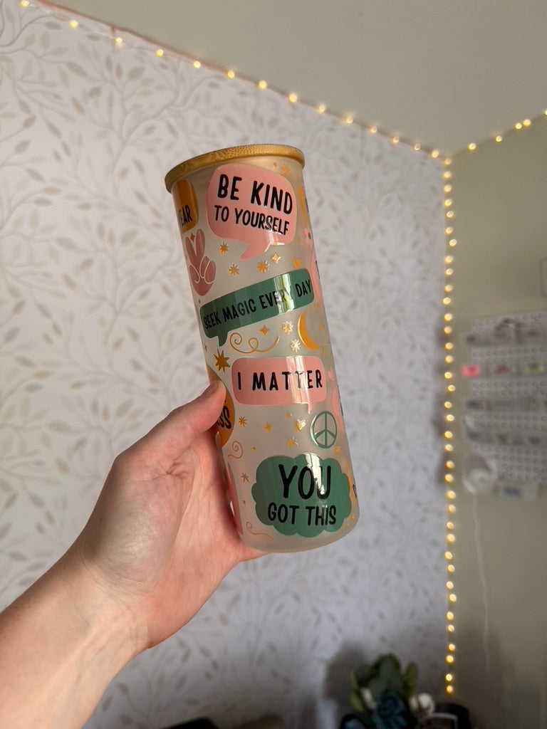 Self Love Notes | UVDTF | 25oz Skinny Glass Tumbler