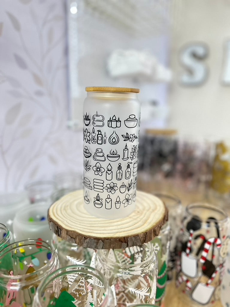 Spa Day | UVDTF | 20 oz Libbey Can Glass with Bamboo Lid & Straw