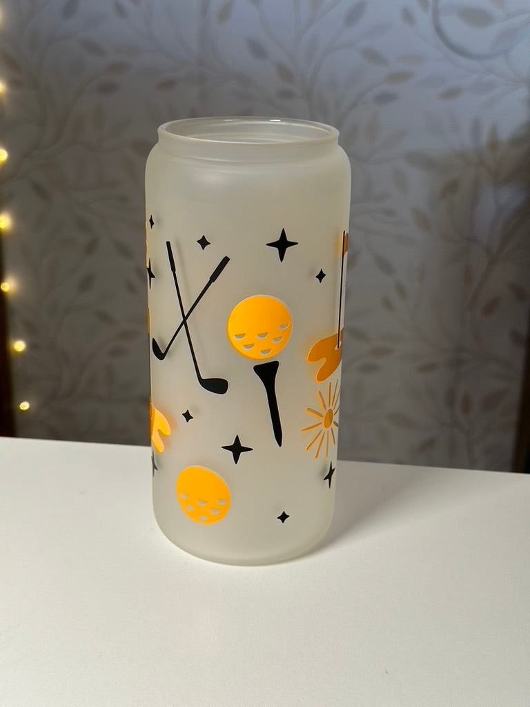 Golf | VINYL | 20 oz Libbey Can Glass with Bamboo Lid & Straw