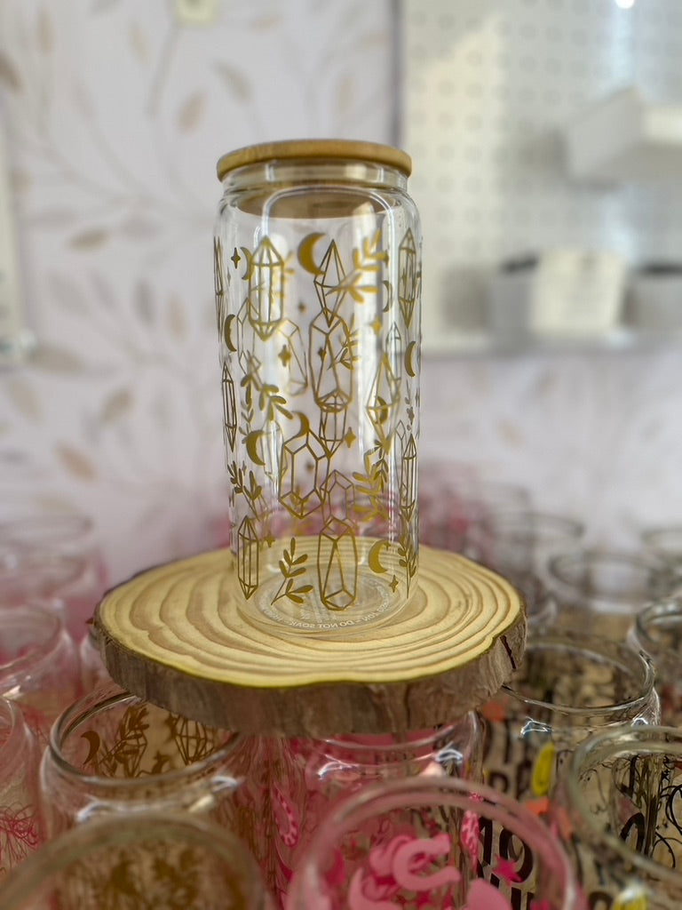 Crystals | VINYL | 20 oz Libbey Can Glass with Bamboo Lid & Straw