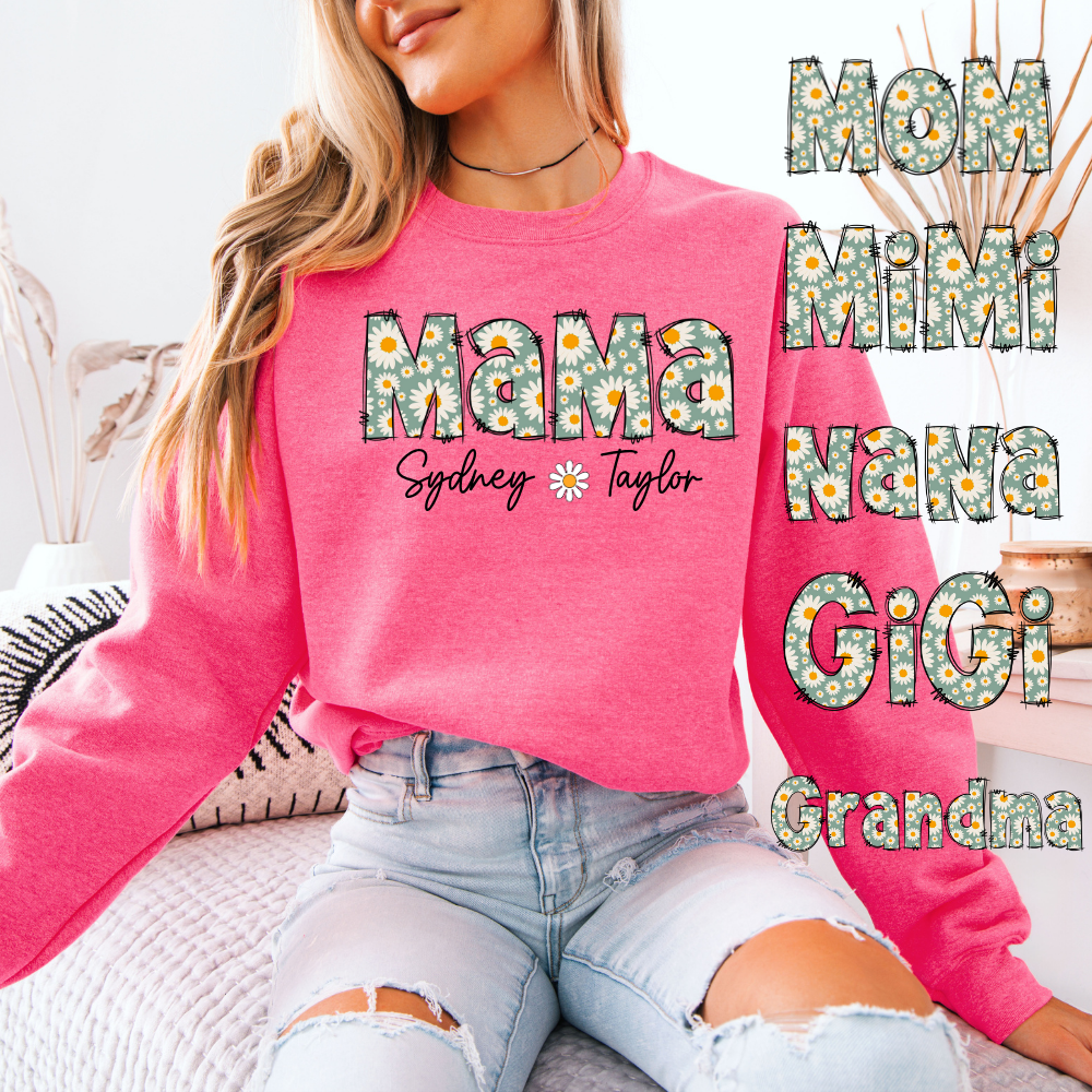 PERSONALIZED Floral Daisy Mama, Mimi, Nana, Gigi, Grandma | Unisex Crewneck Sweatshirt