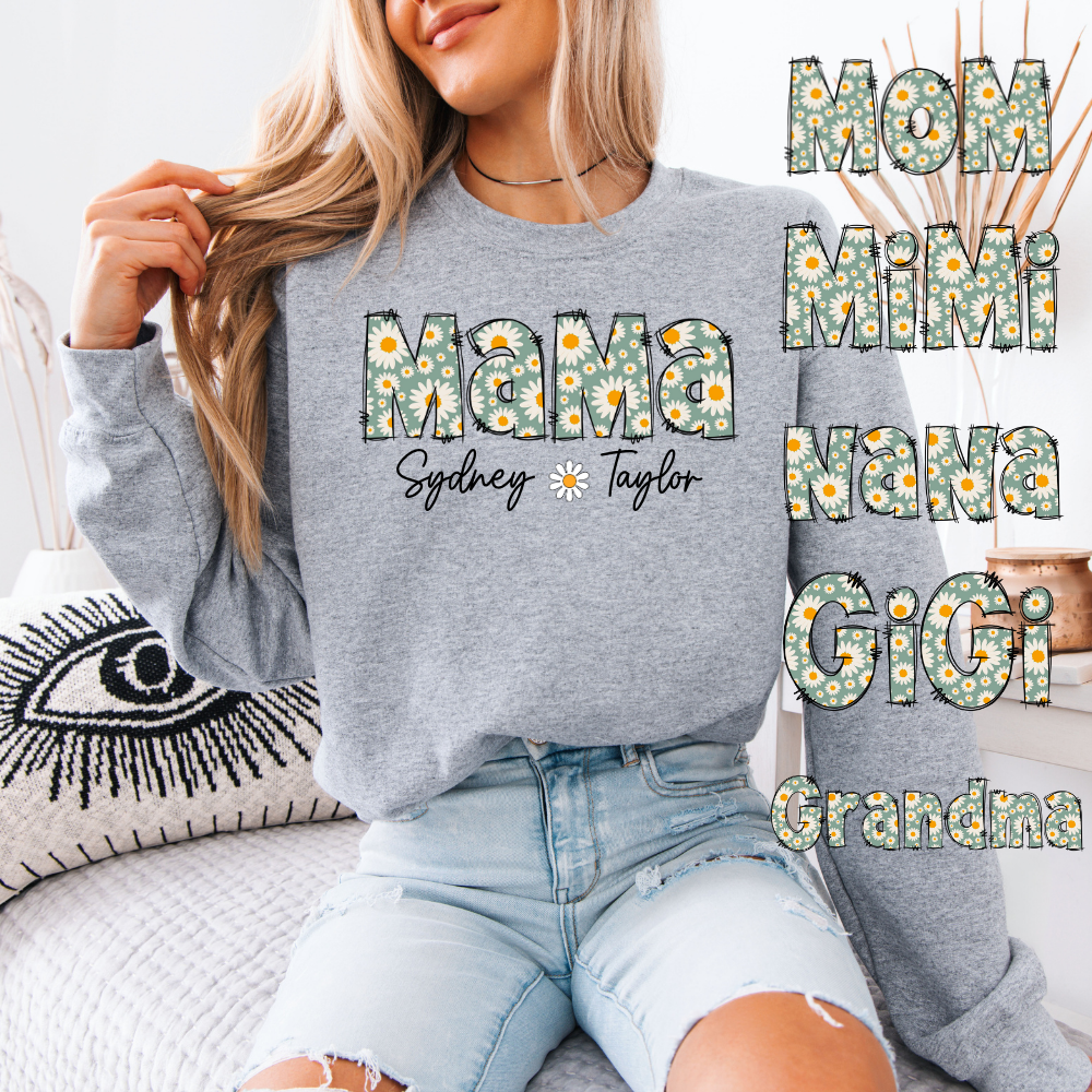 PERSONALIZED Floral Daisy Mama, Mimi, Nana, Gigi, Grandma | Unisex Crewneck Sweatshirt