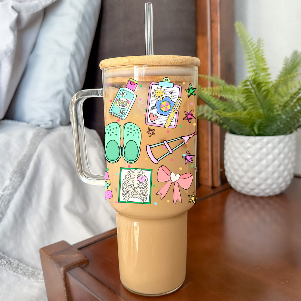 X-Ray Tech | UVDTF | 40oz Glass Tumbler with Bamboo Lid & Straw