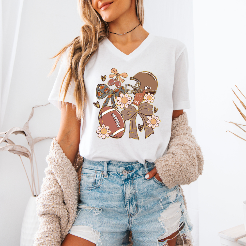 Football Coquette | Women's V-Neck T-Shirt