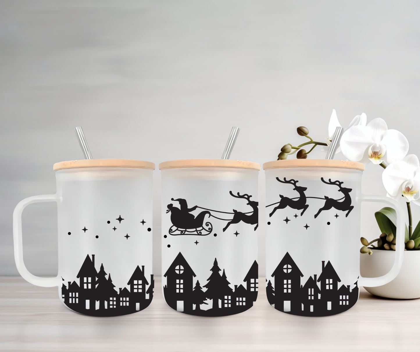 Twas The Night Before Christmas | UVDTF | 15oz Mug with Handle, Bamboo Lid & Straw