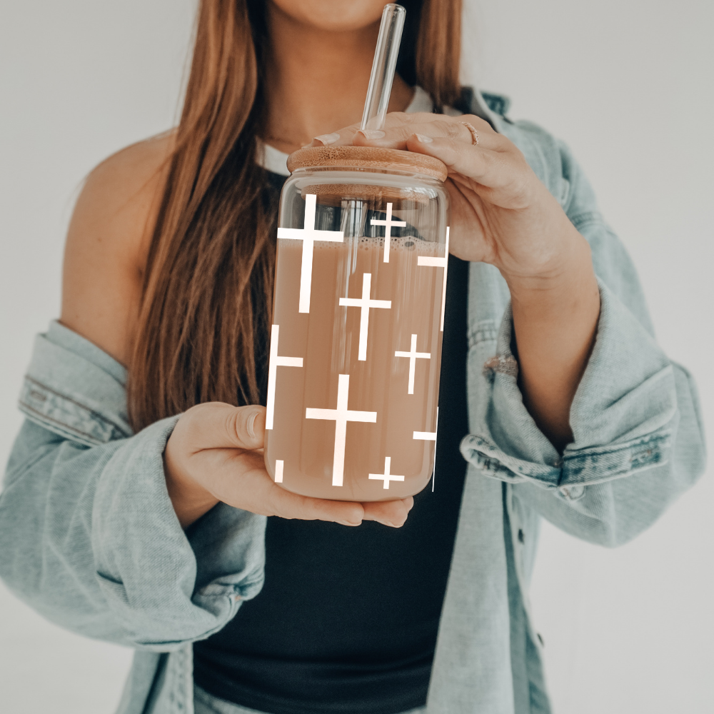 Crosses | UVDTF | 20 oz Libbey Can Glass with Bamboo Lid & Straw