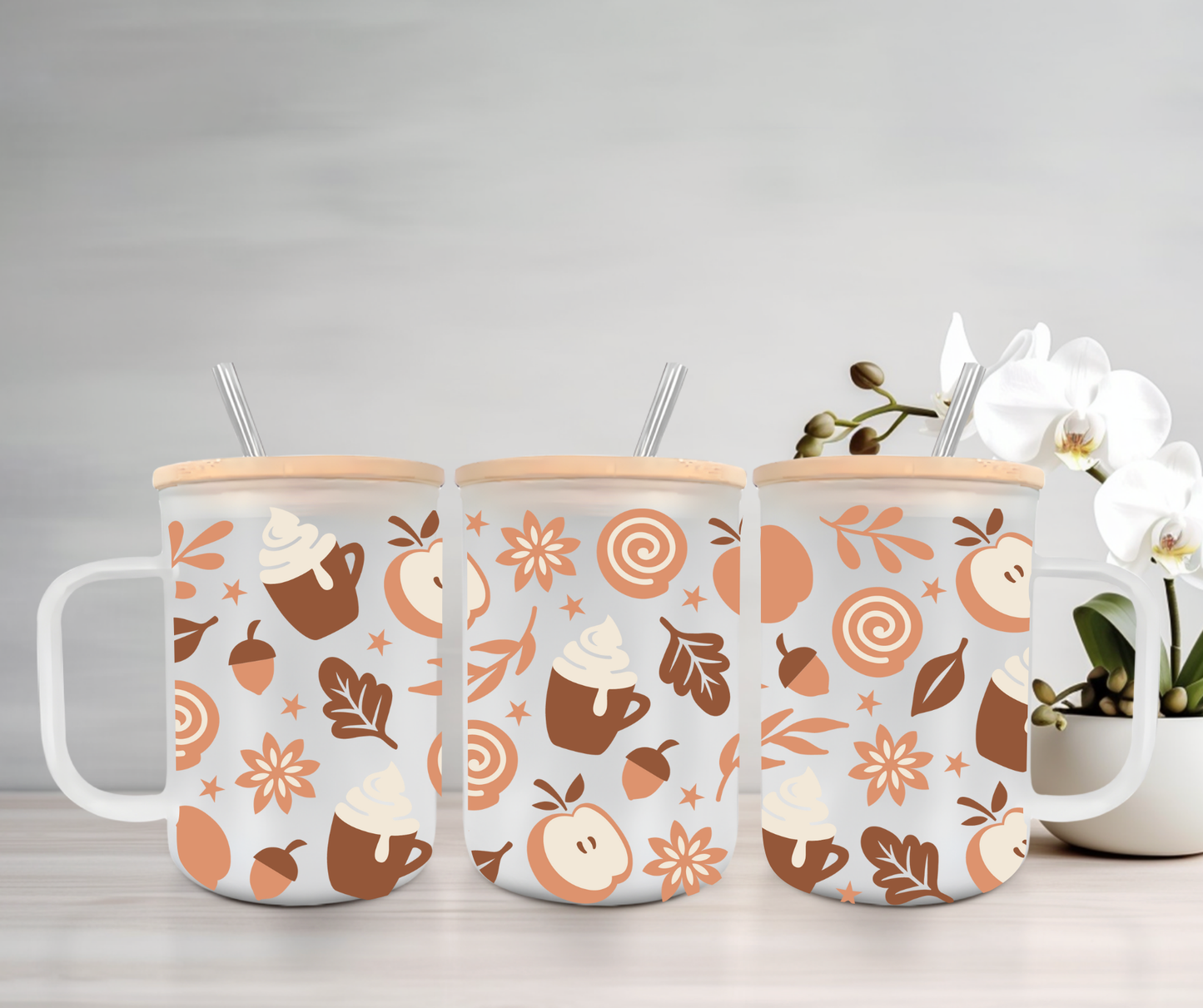 Fall | UVDTF | 15oz Mug with Handle, Bamboo Lid & Straw
