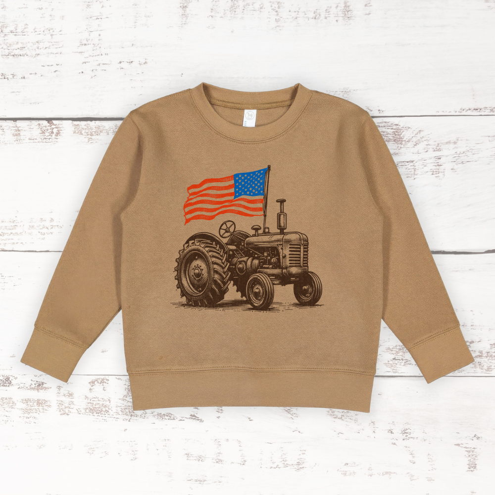 American Flag Tractor | Toddler Crewneck Sweatshirt