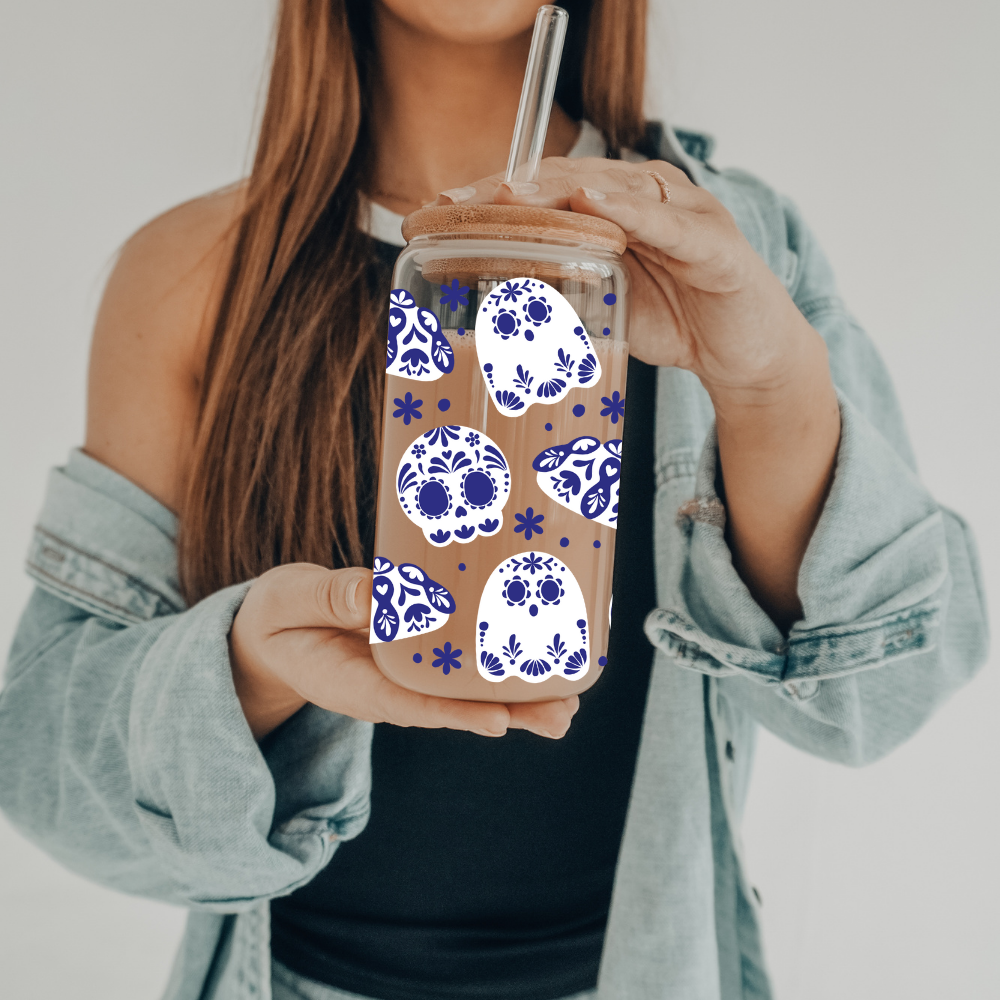 Dia de Muertos | VINYL | 20 oz Libbey Can Glass with Bamboo Lid & Straw