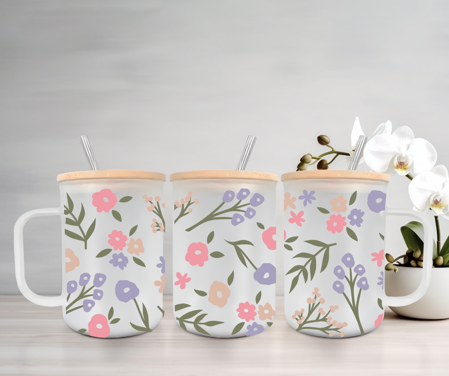 Spring | UVDTF | 15oz Mug with Handle, Bamboo Lid & Straw