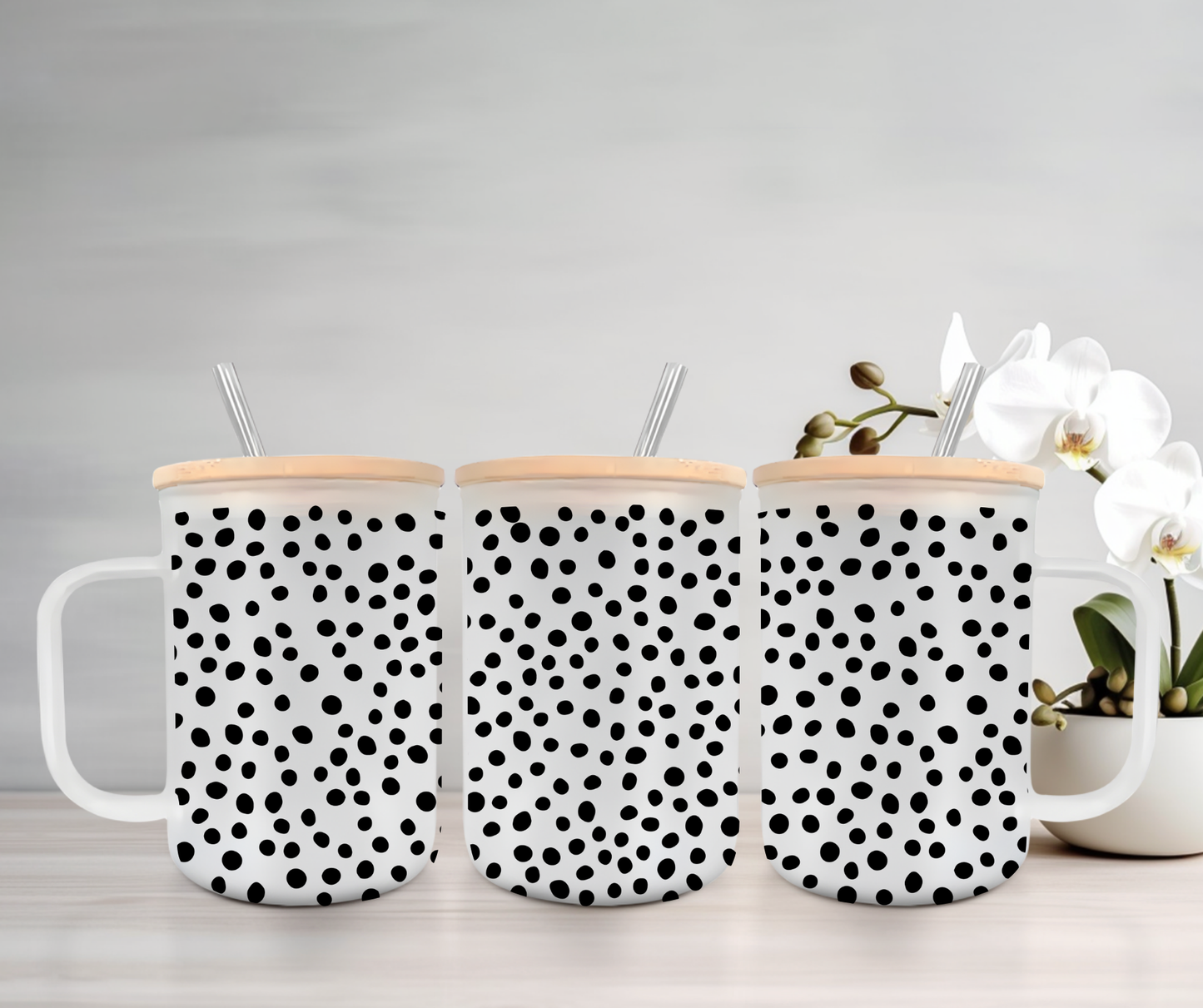 Dots | UVDTF | 15oz Mug with Handle, Bamboo Lid & Straw