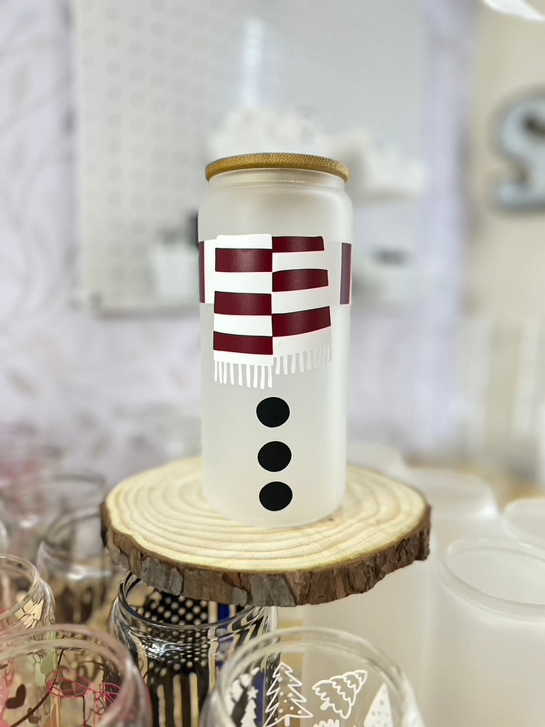 Snowman | VINYL | 20 oz Libbey Can Glass with Bamboo Lid & Straw