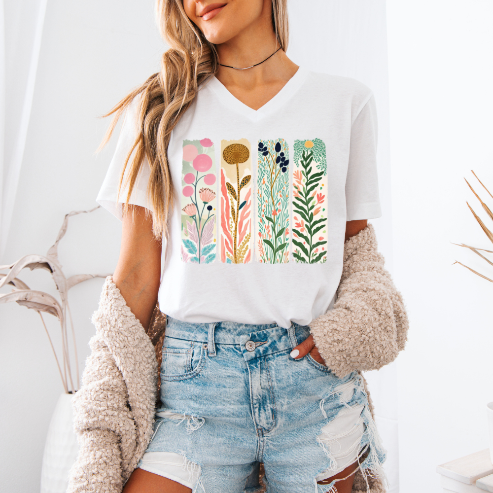 Floral Brushstrokes | Women's V-Neck T-Shirt