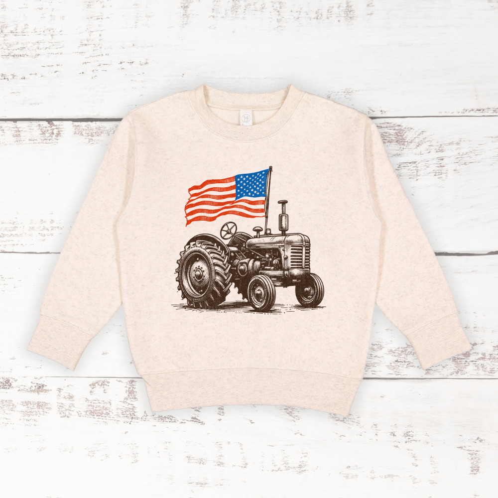 American Flag Tractor | Toddler Crewneck Sweatshirt