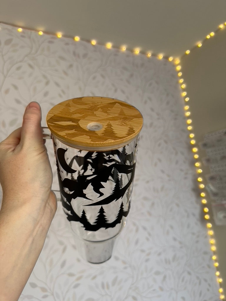 Mountains | UVDTF | 40 oz Glass Tumbler with Bamboo Lid & Straw