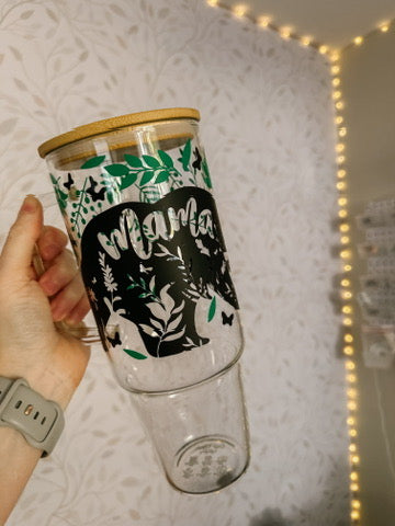 Mama Bear | VINYL | 40 oz Glass Tumbler with Bamboo Lid & Straw