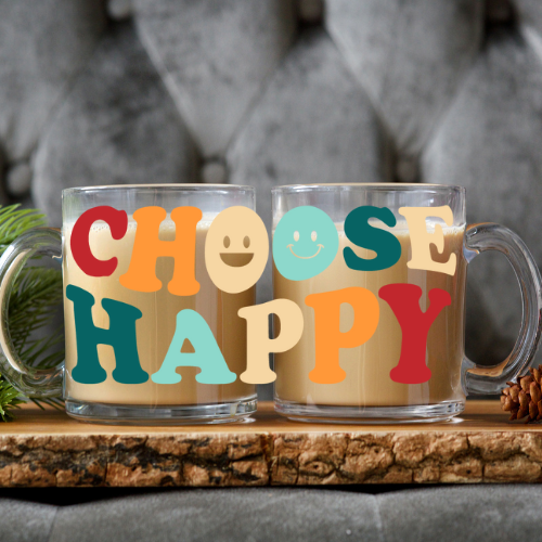 Choose Happy | UVDTF | 12 oz Clear Coffee Mug