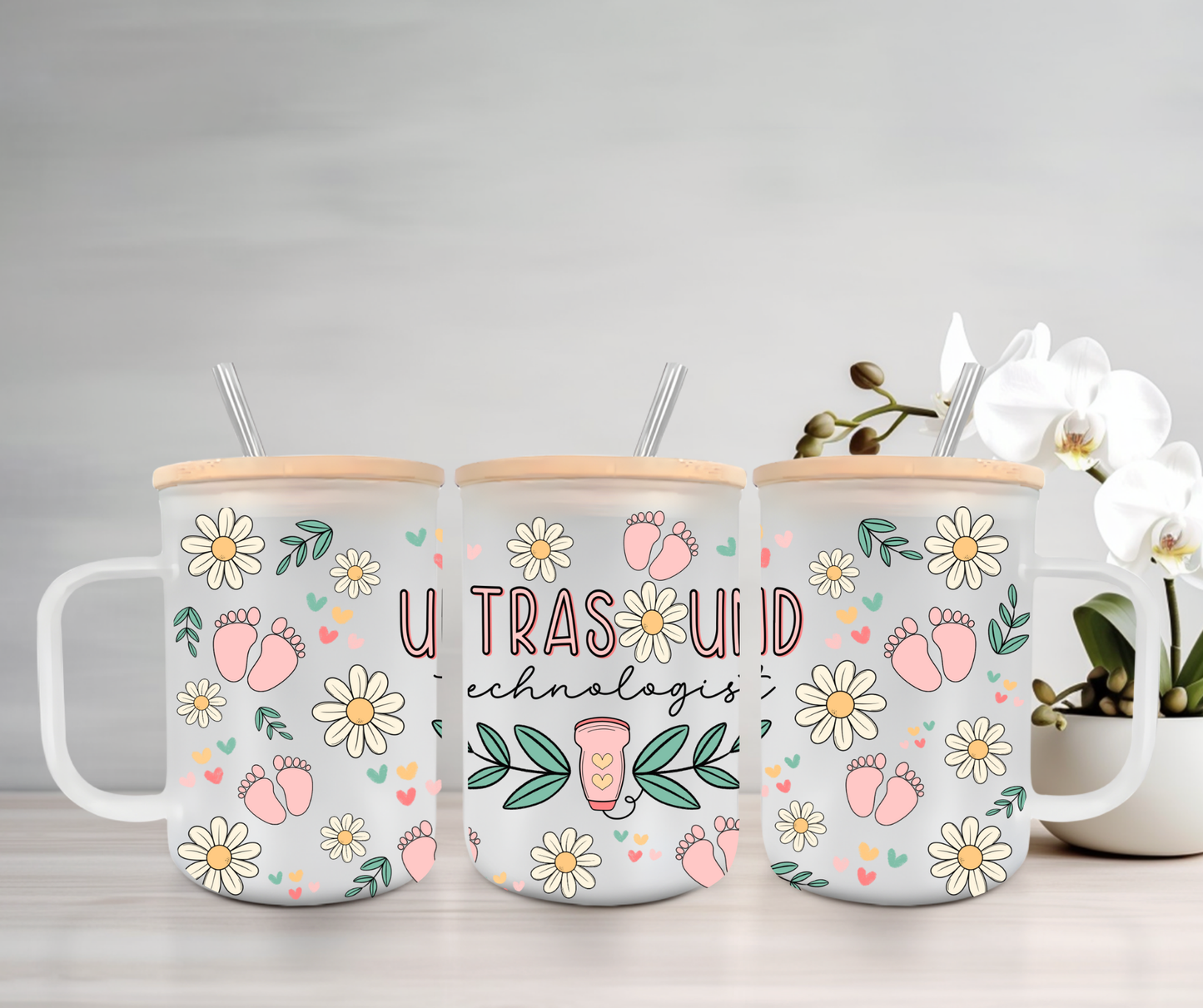 Ultrasound Tech | UVDTF | 15oz Mug with Handle, Bamboo Lid & Straw