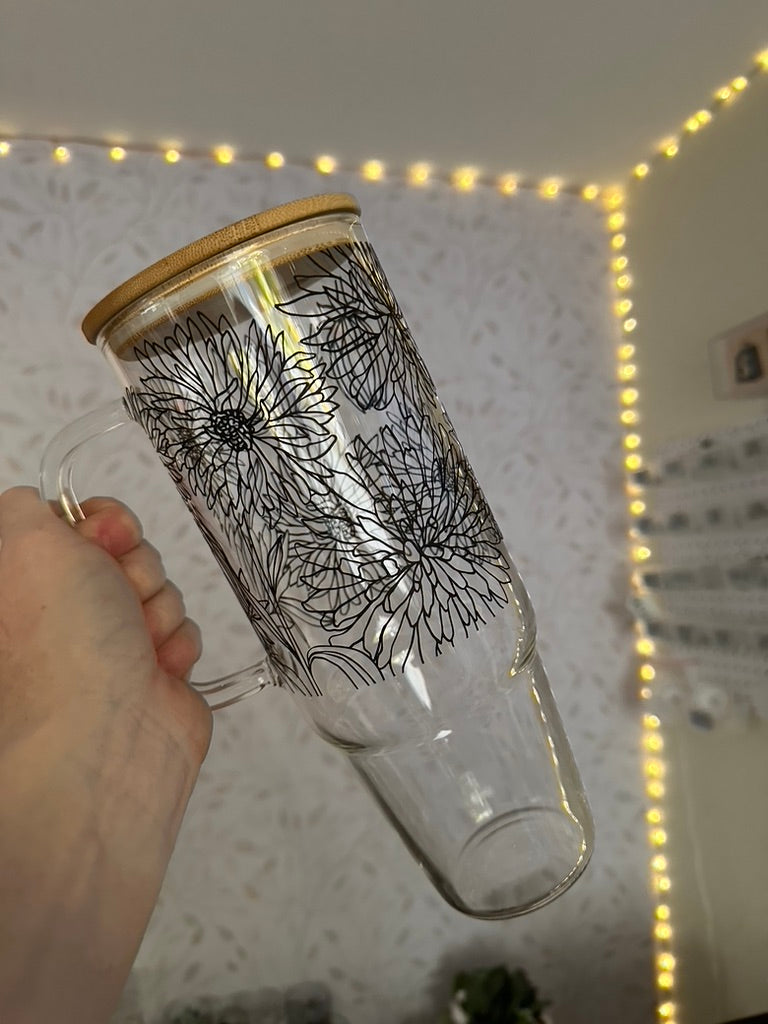 Chrysanthemums | UVDTF | 40 oz Glass Tumbler with Bamboo Lid & Straw