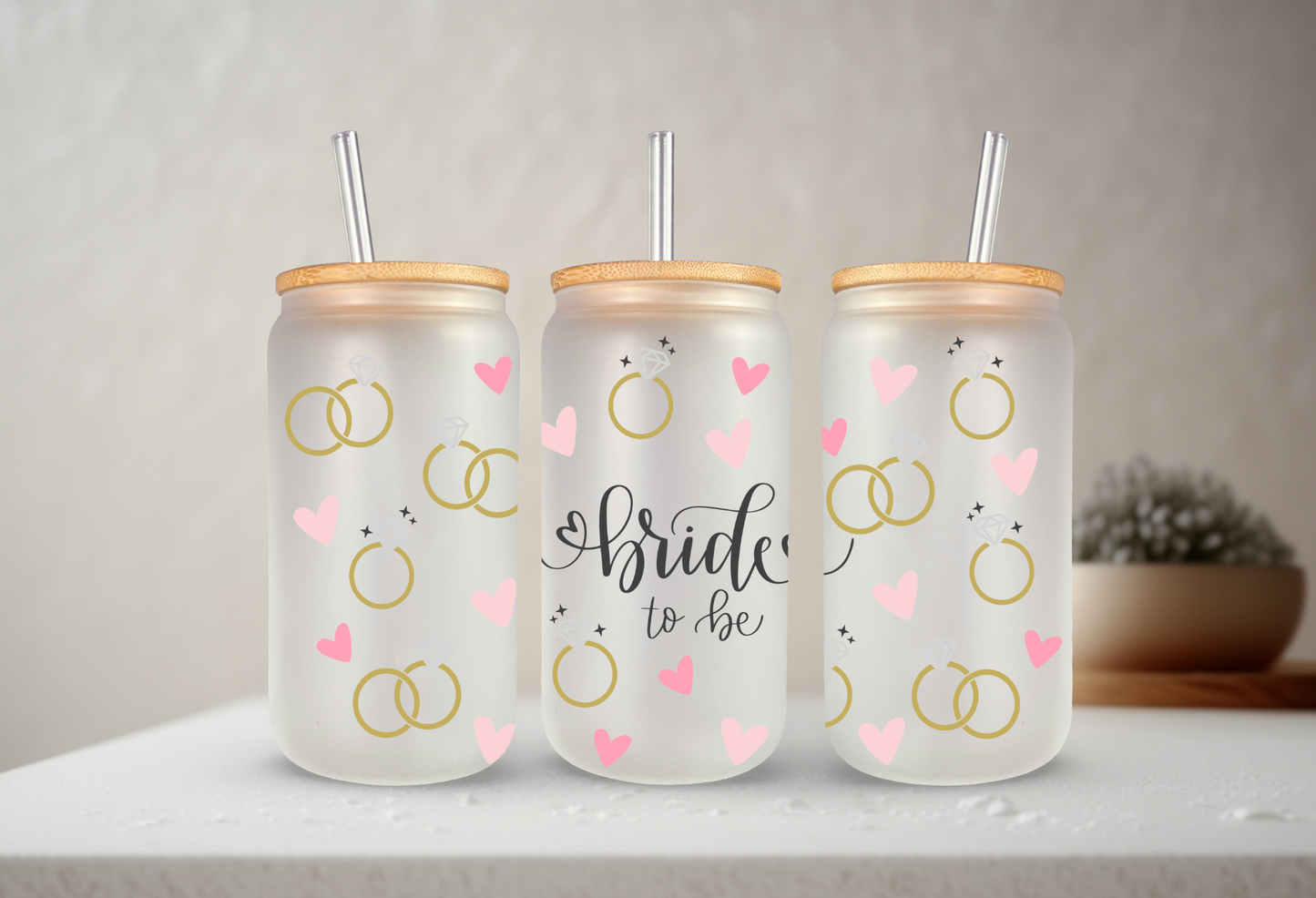 Bride To Be | UVDTF | 20 oz Libbey Can Glass with Bamboo Lid & Straw