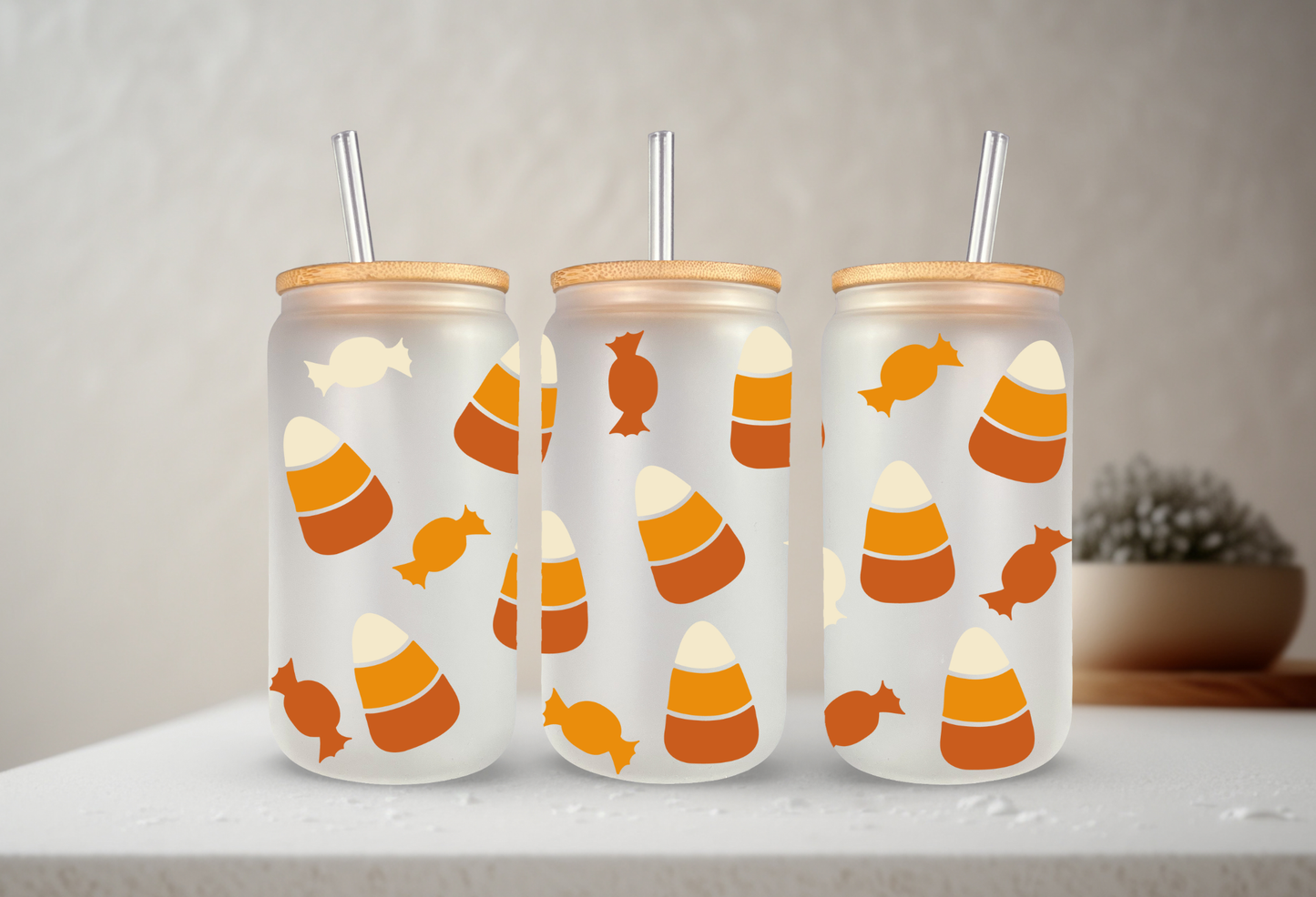 Candy Corn | UVDTF | 20 oz Libbey Can Glass with Bamboo Lid & Straw