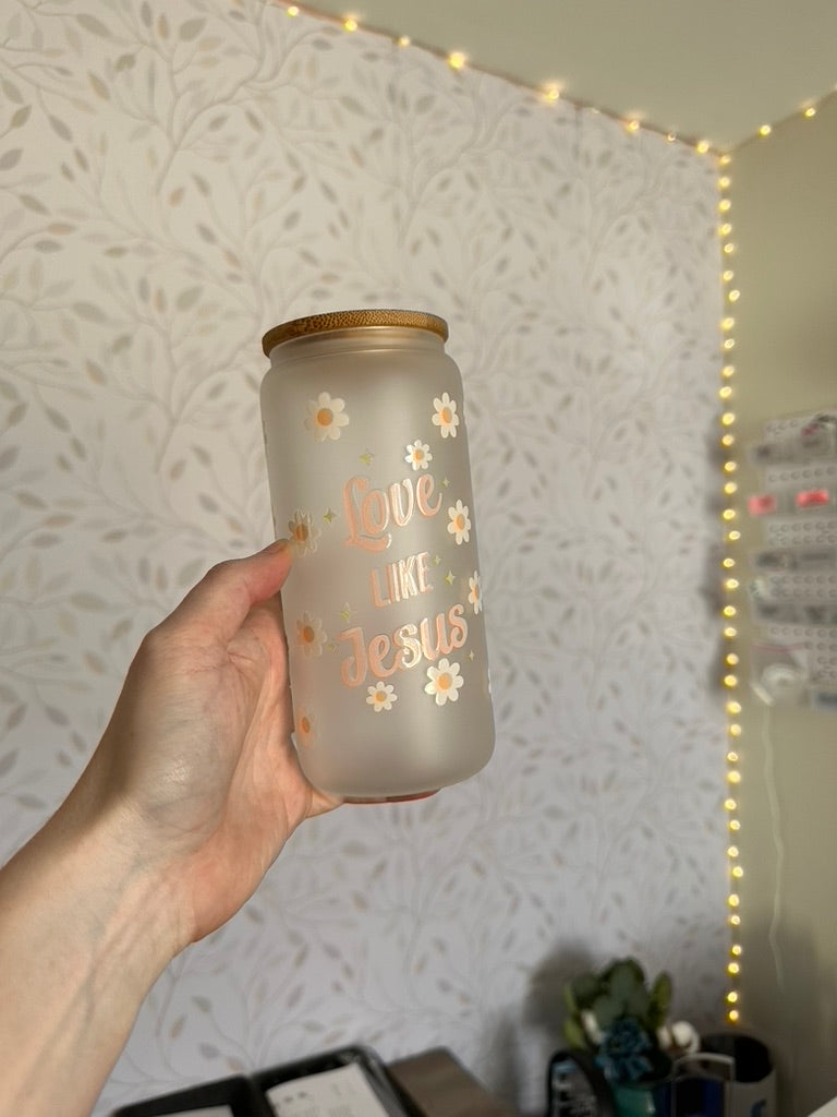 Love Like Jesus | UVDTF | 20 oz Libbey Can Glass with Bamboo Lid & Straw