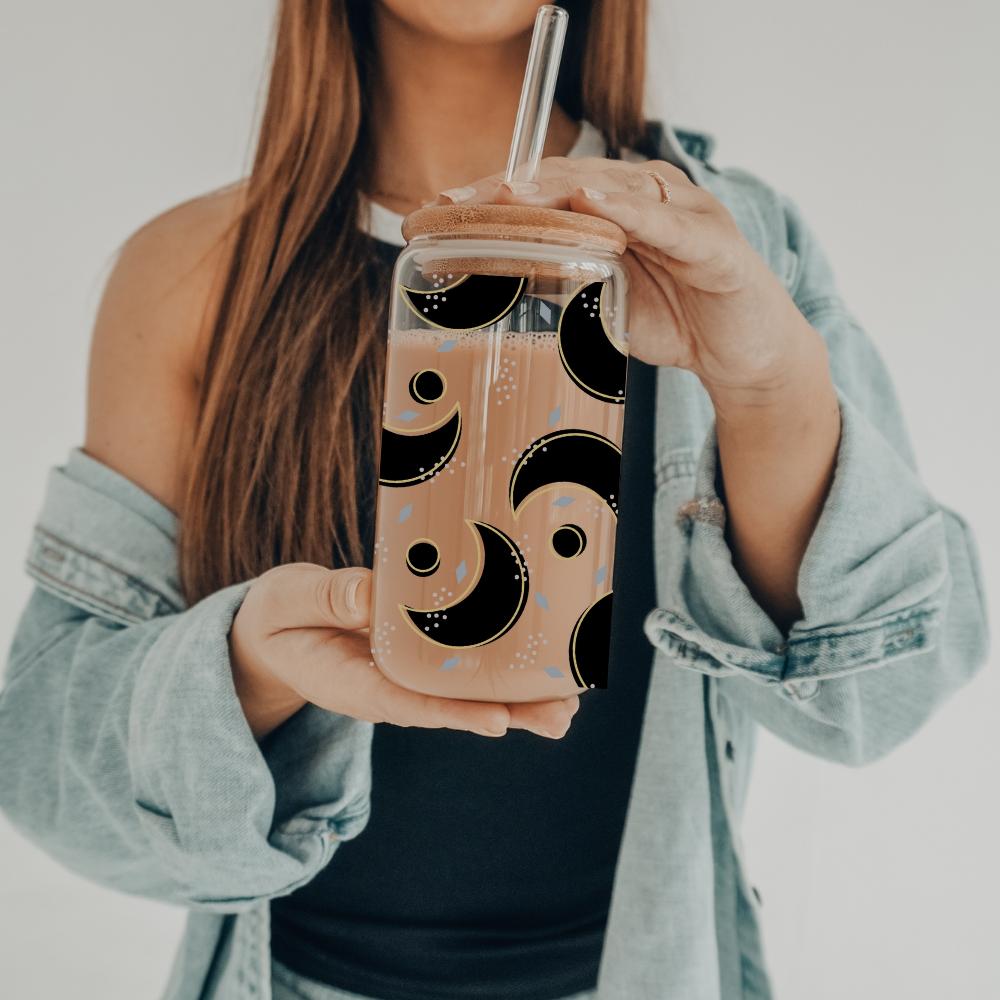 Moon | UVDTF | 20 oz Libbey Can Glass with Bamboo Lid & Straw