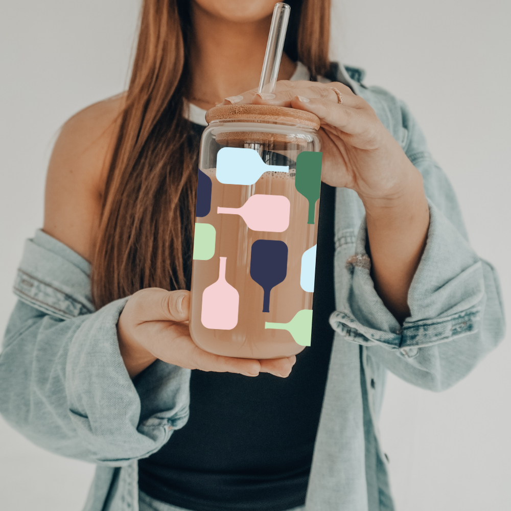Pickleball | VINYL | 20 oz Libbey Can Glass with Bamboo Lid & Straw