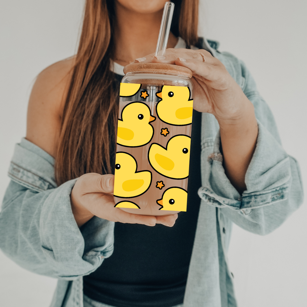 Rubber Duck | UVDTF | 20 oz Libbey Can Glass with Bamboo Lid & Straw