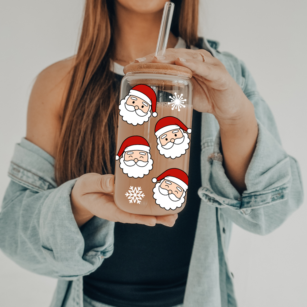 Santa | VINYL | 20 oz Libbey Can Glass with Bamboo Lid & Straw