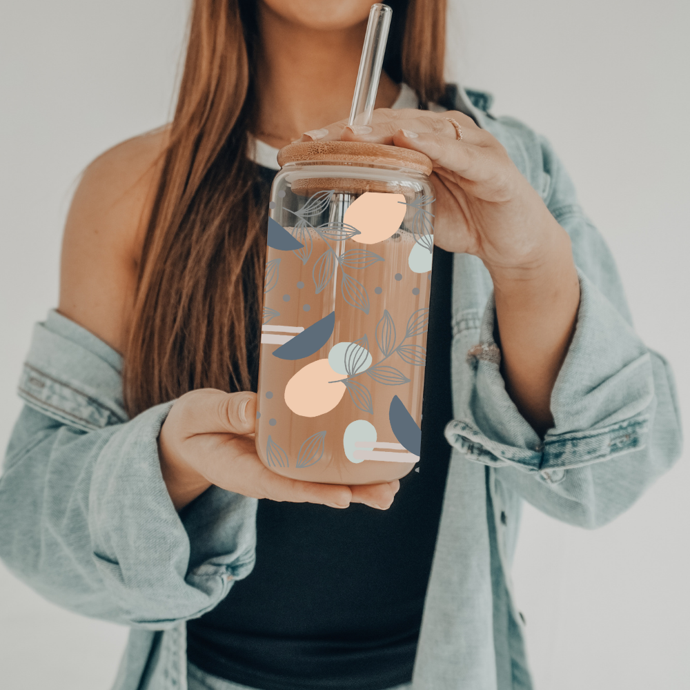 Boho Abstract | UVDTF | 20 oz Libbey Can Glass with Bamboo Lid & Straw
