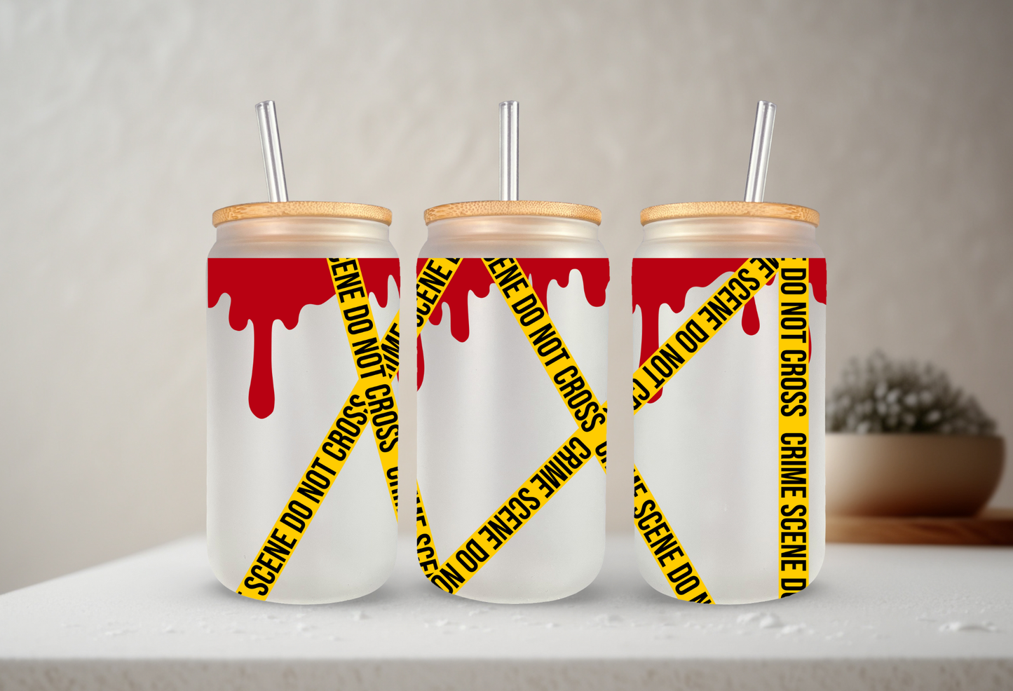 Crime Junkie | UVDTF | 20 oz Libbey Can Glass with Bamboo Lid & Straw