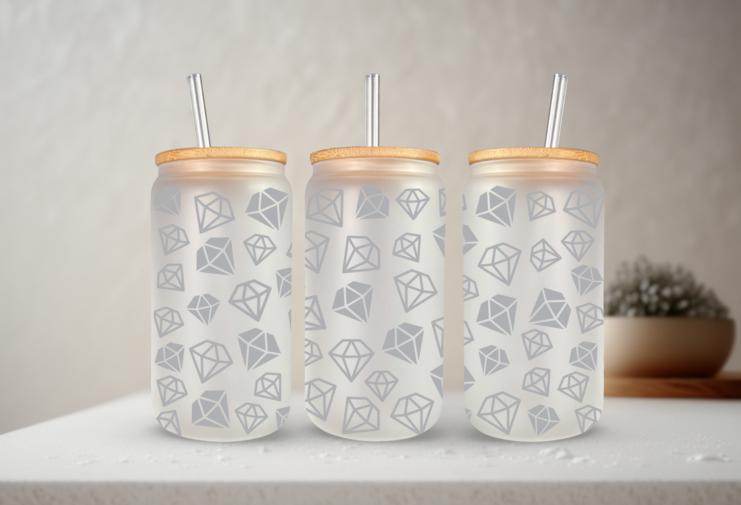 Diamonds | UVDTF | 20 oz Libbey Can Glass with Bamboo Lid & Straw