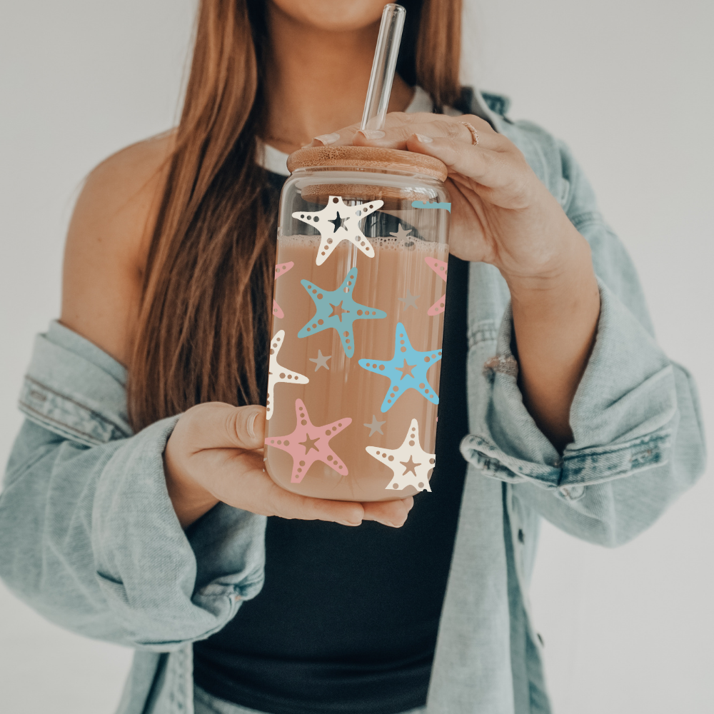 Starfish | UVDTF | 20 oz Libbey Can Glass with Bamboo Lid & Straw