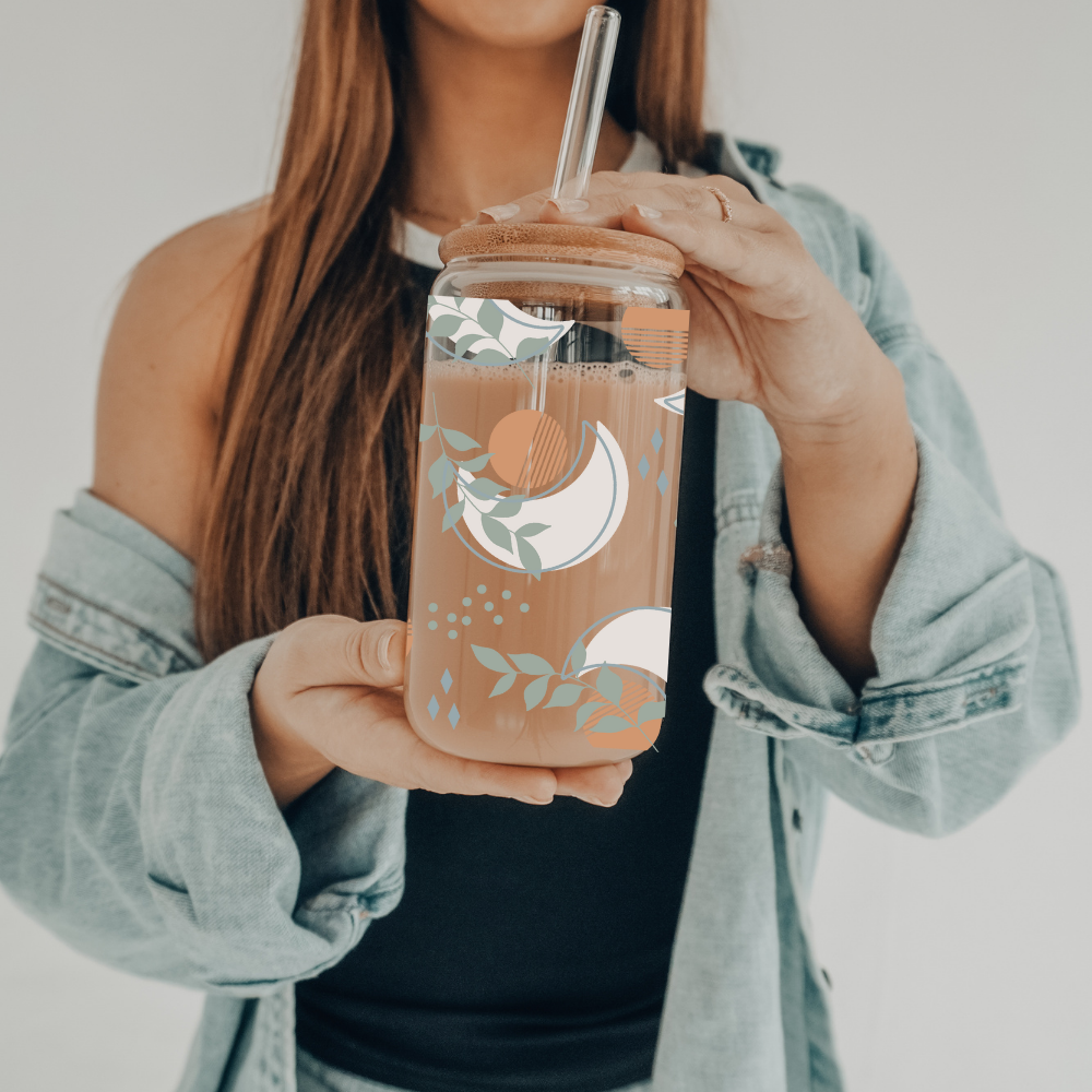 Boho Eclipse | UVDTF | 20 oz Libbey Can Glass with Bamboo Lid & Straw
