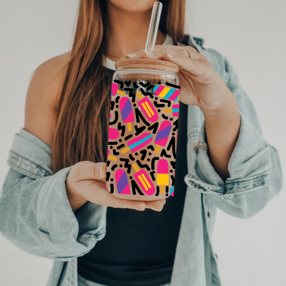 Retro Popsicles | UVDTF | 20 oz Libbey Can Glass with Bamboo Lid & Straw