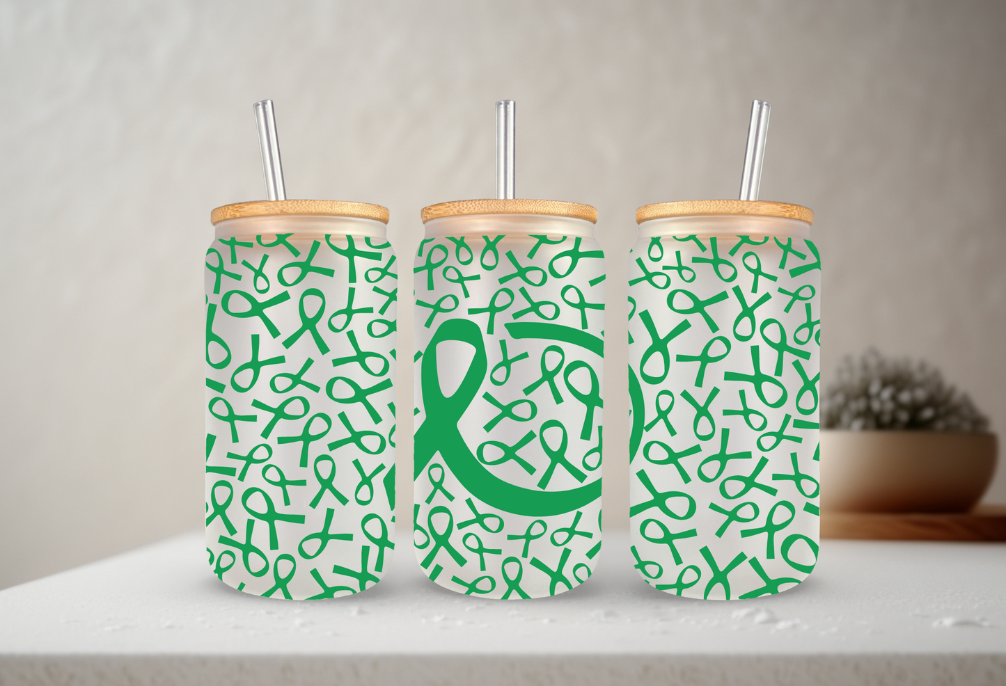Awareness Ribbon (Choose Your Color) | UVDTF | 20 oz Libbey Can Glass with Bamboo Lid & Straw