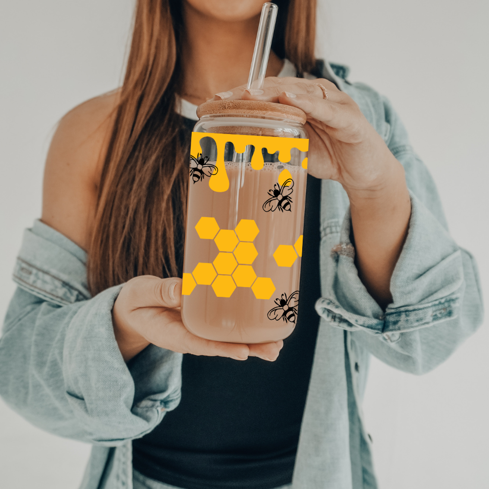 Beehive | VINYL | 20 oz Libbey Can Glass with Bamboo Lid & Straw