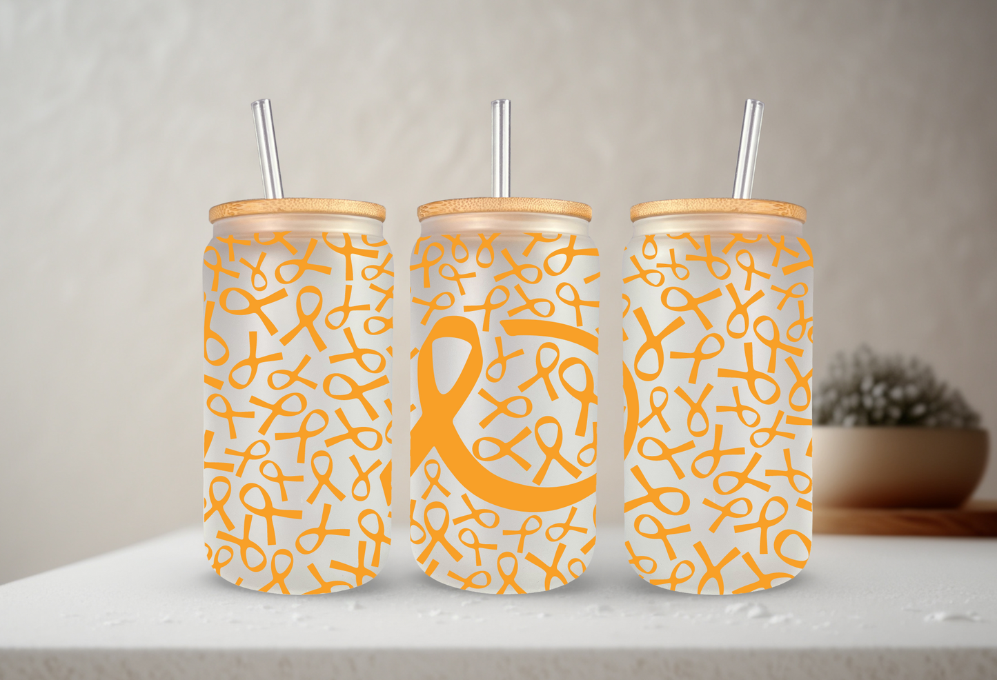 Awareness Ribbon (Choose Your Color) | UVDTF | 20 oz Libbey Can Glass with Bamboo Lid & Straw