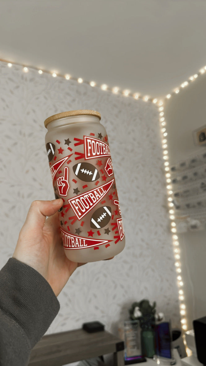 Football | UVDTF | 20 oz Libbey Can Glass with Bamboo Lid & Straw