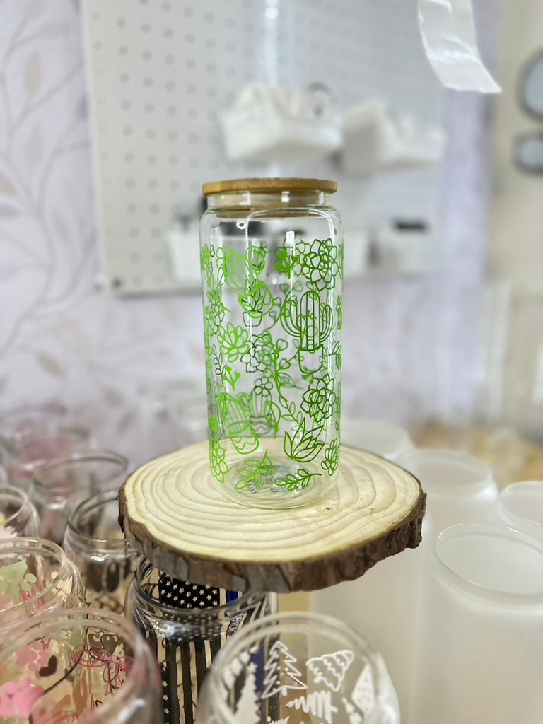 Cactus | VINYL | 20 oz Libbey Can Glass with Bamboo Lid & Straw