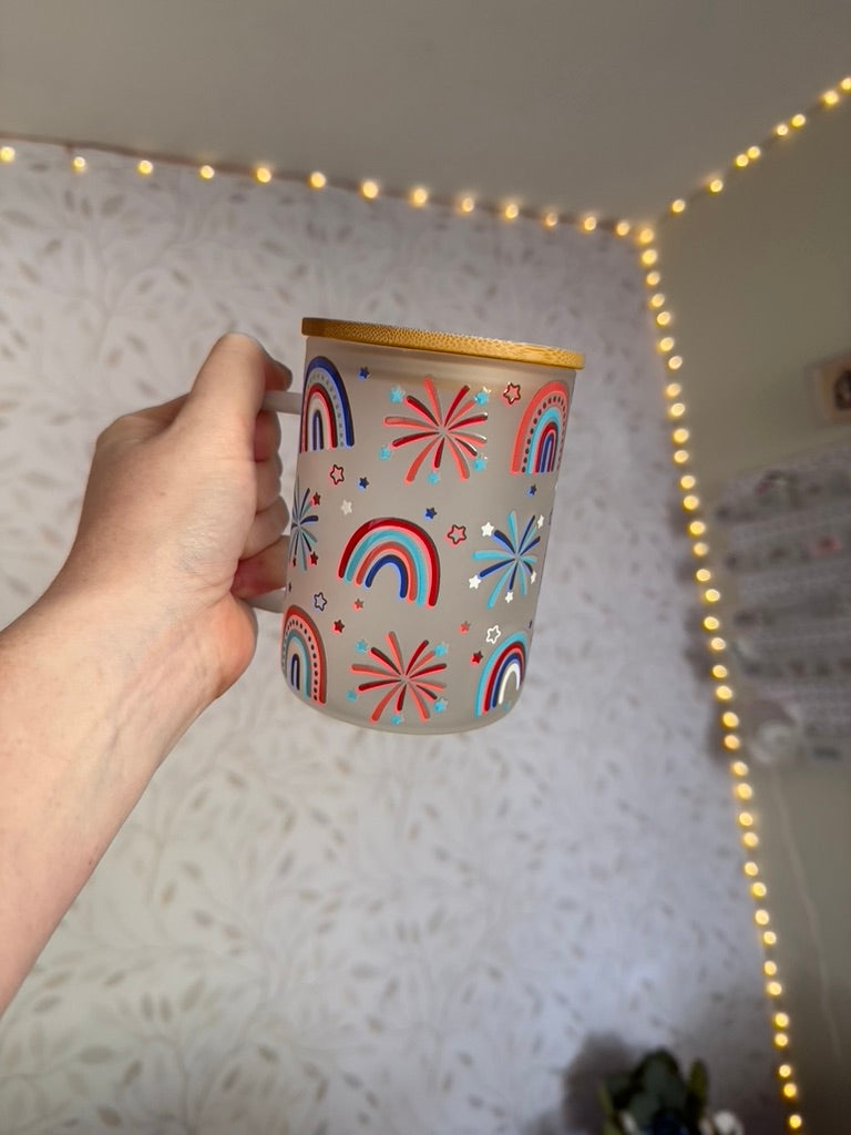 Patriotic Party | UVDTF | 15oz Mug with Handle, Bamboo Lid & Straw