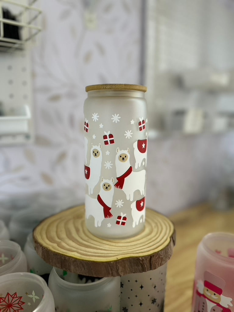 Festive Llamas | VINYL | 20 oz Libbey Can Glass with Bamboo Lid & Straw