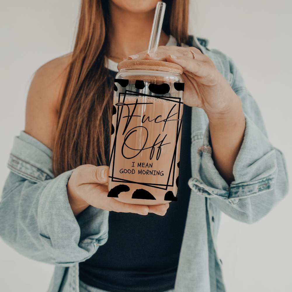 Fuck Off, I Mean Good Morning | VINYL | 20 oz Libbey Can Glass with Bamboo Lid & Straw