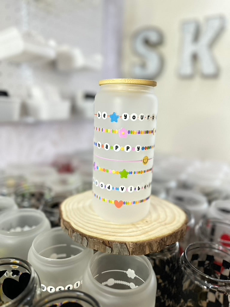 Friendship Bracelets | UVDTF | 20 oz Libbey Can Glass with Bamboo Lid & Straw