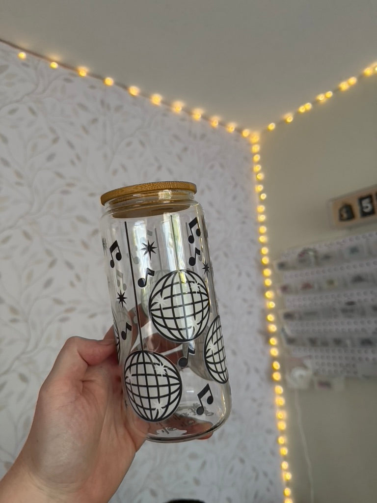Disco Ball | UVDTF | 20 oz Libbey Can Glass with Bamboo Lid & Straw