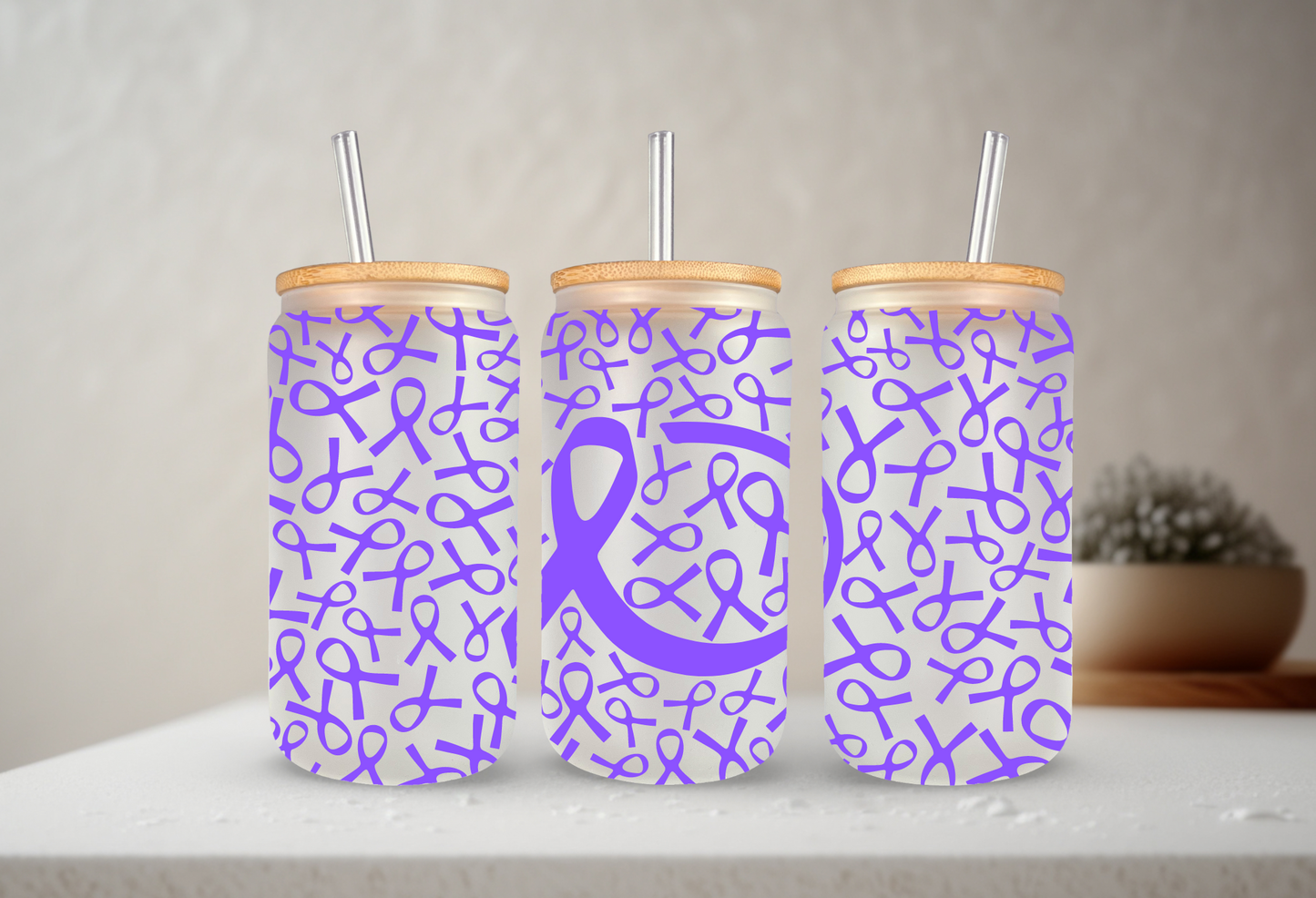 Awareness Ribbon (Choose Your Color) | UVDTF | 20 oz Libbey Can Glass with Bamboo Lid & Straw