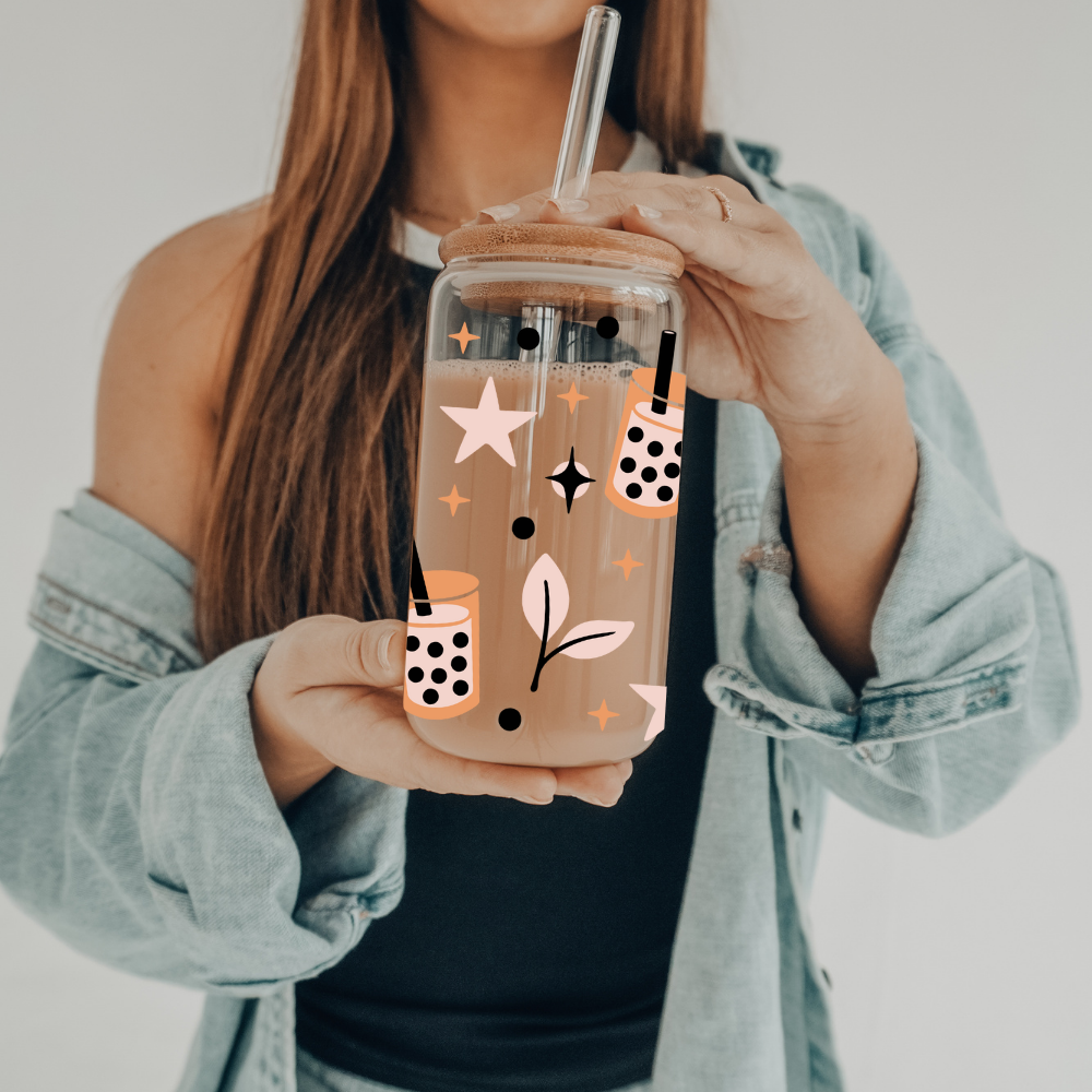 Boba | VINYL | 20 oz Libbey Can Glass with Bamboo Lid & Straw