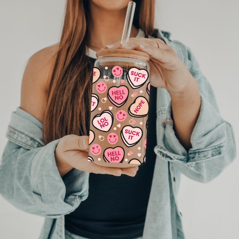 Anti-Valentines | VINYL | 20 oz Libbey Can Glass with Bamboo Lid & Straw